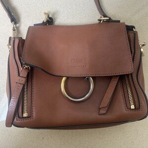 Chloe Faye Day Bag Brown Leather Shoulder Bag with Signature Ring